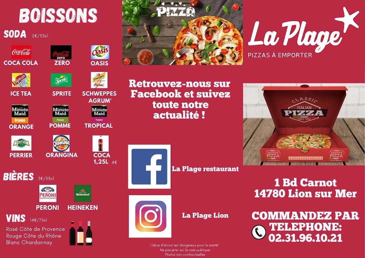 Menu au La Plage pizzeria, Lion-sur-Mer