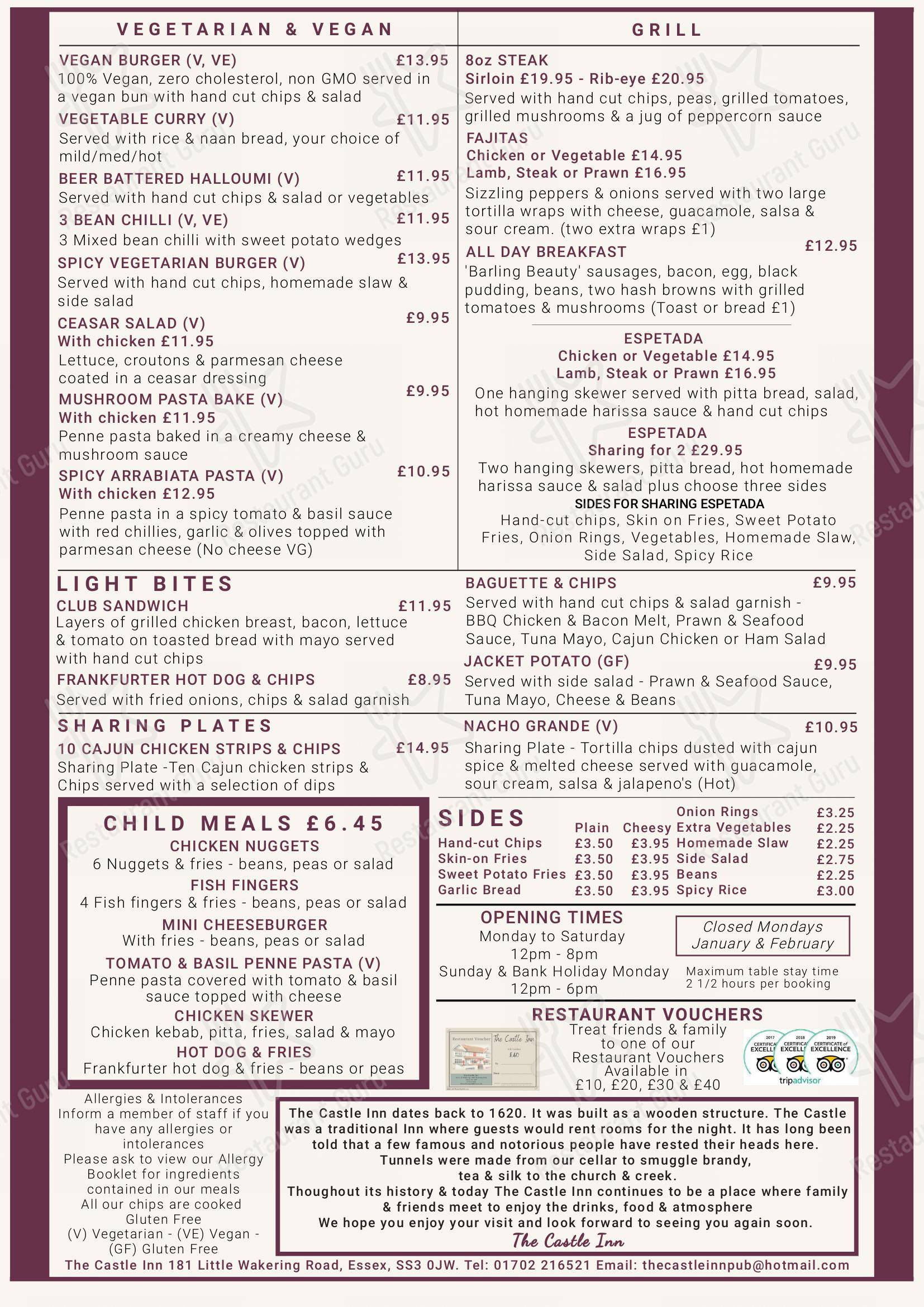 Menu at The Castle Inn pub & bar, Southend-on-Sea