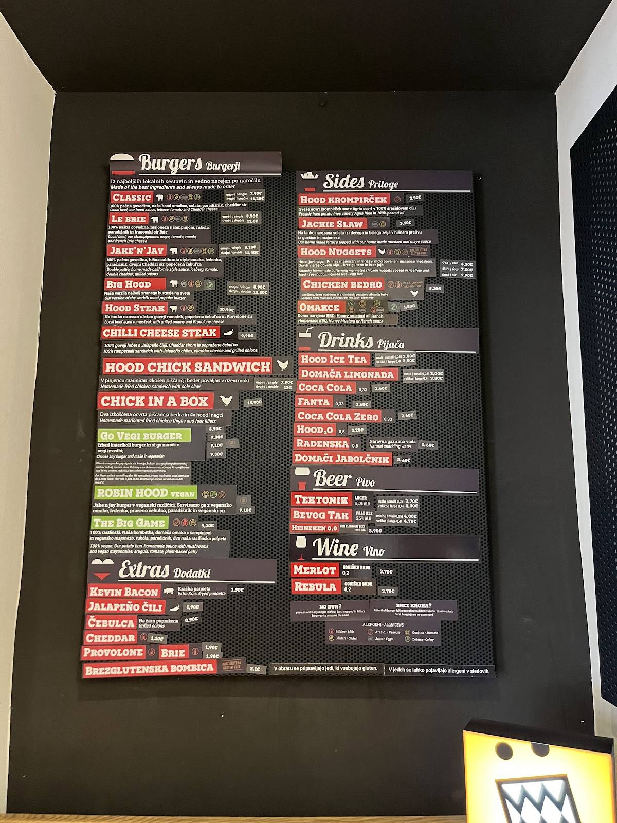 Menu di Hood Burger Center 