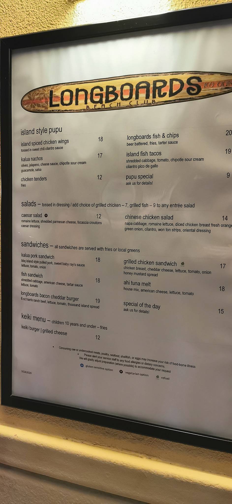 Menu at Longboards pub & bar, Kapolei