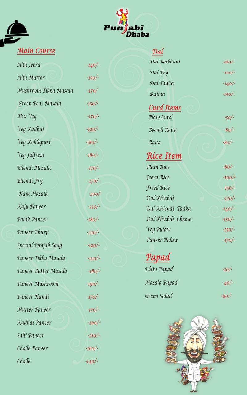Punjabi Dhaba menu