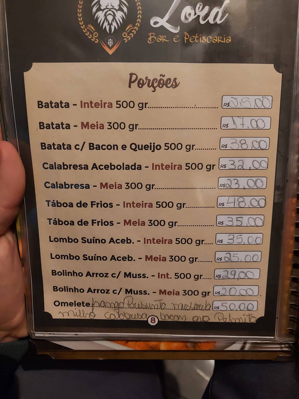 Lord Choperia Petiscaria e Restaurante cardápio