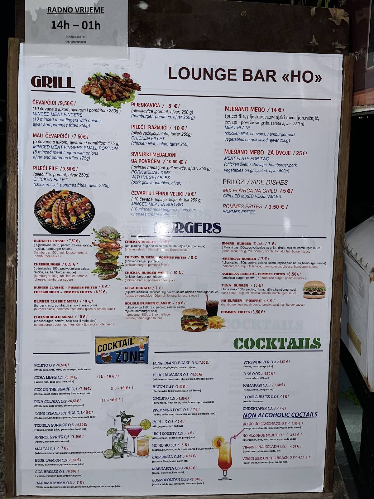 Menu di Lounge bar HO 