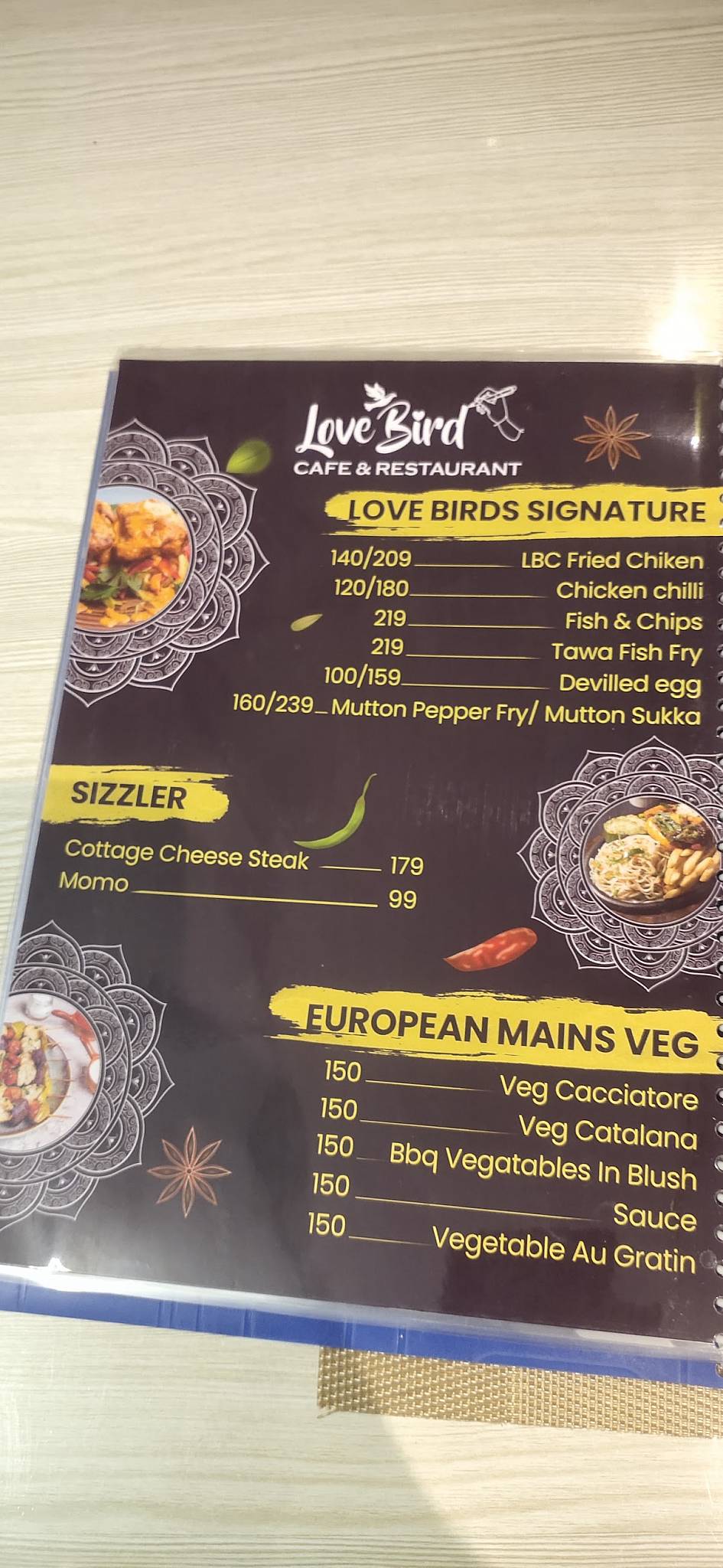 Love bird cafe and restaurant menu