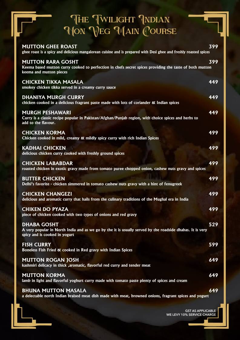 The Twilight Kitchen And Bar menu