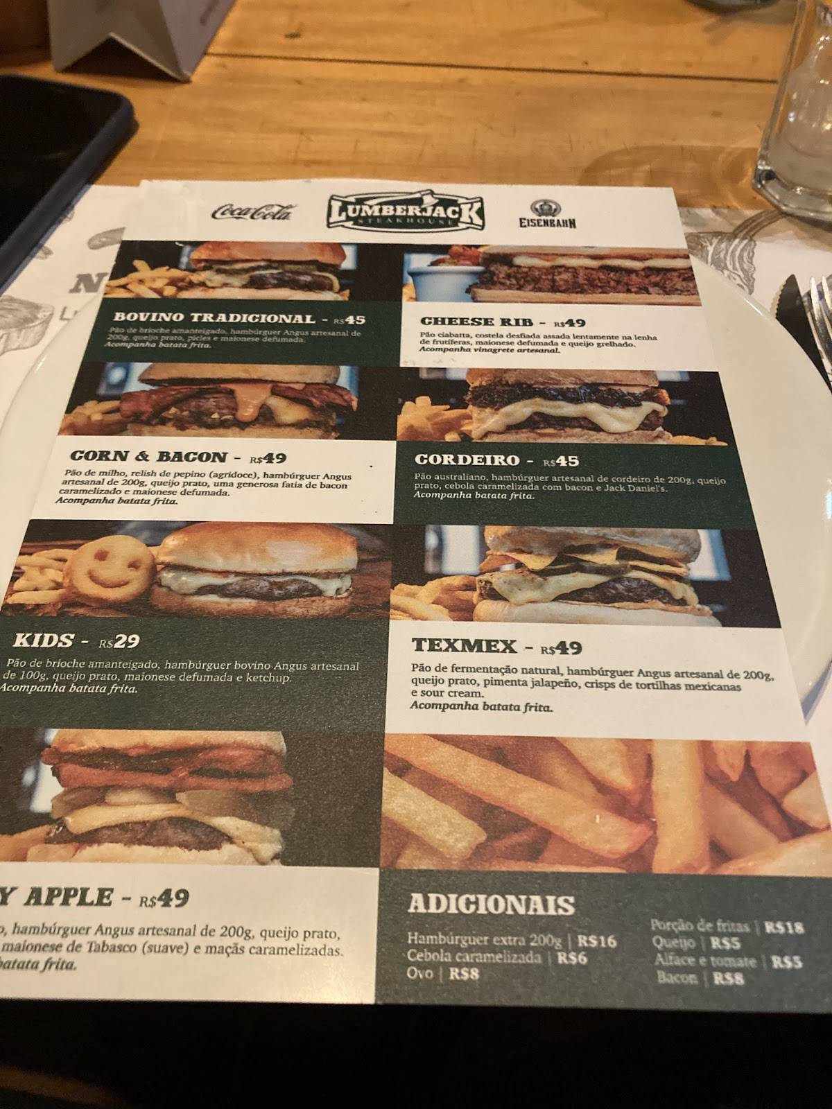 Lumberjack Steakhouse cardápio
