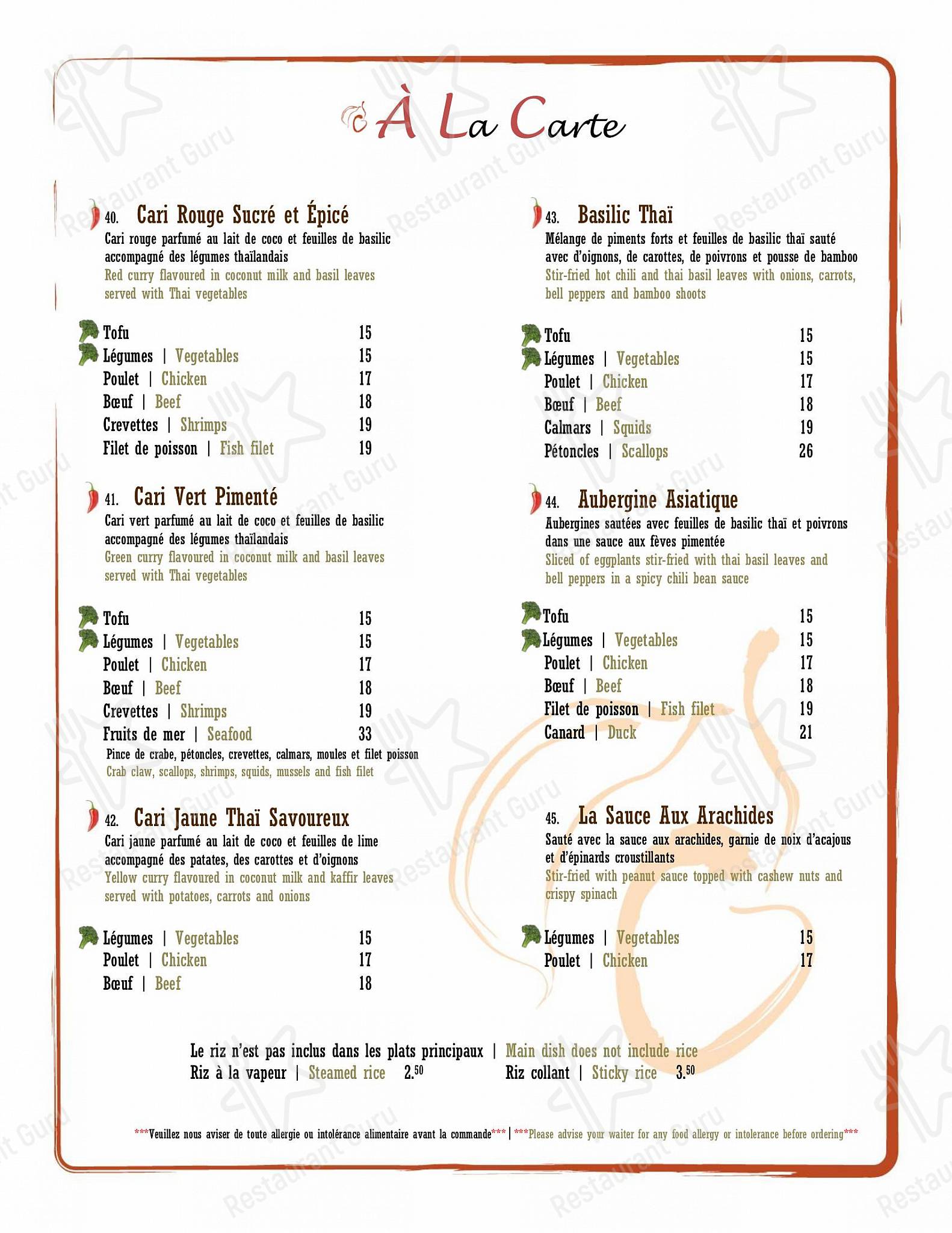 Menu pour Resto Lychee - Menu