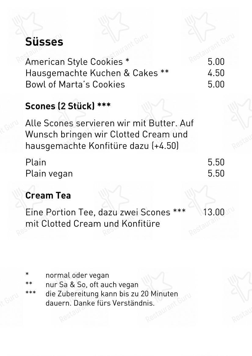 Menu per MARTA Cafe - Music - Bar in Berna