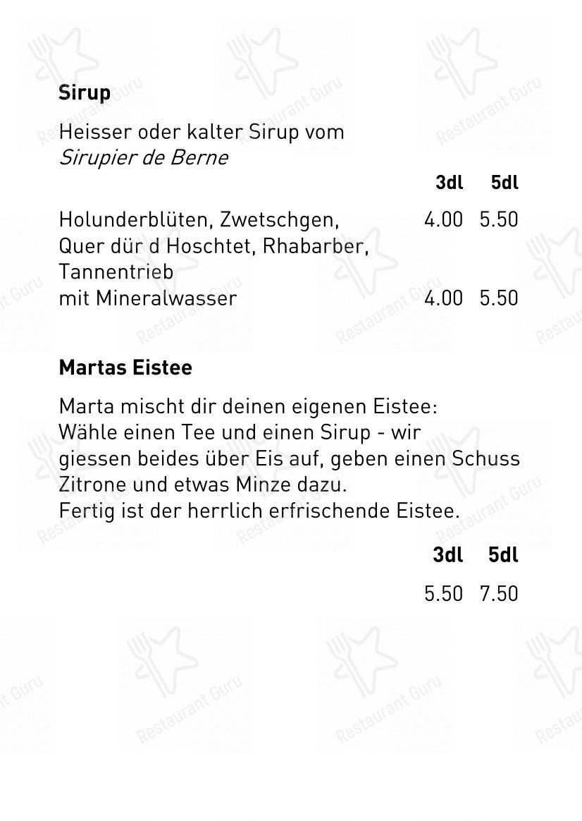 Menu per MARTA Cafe - Music - Bar in Berna