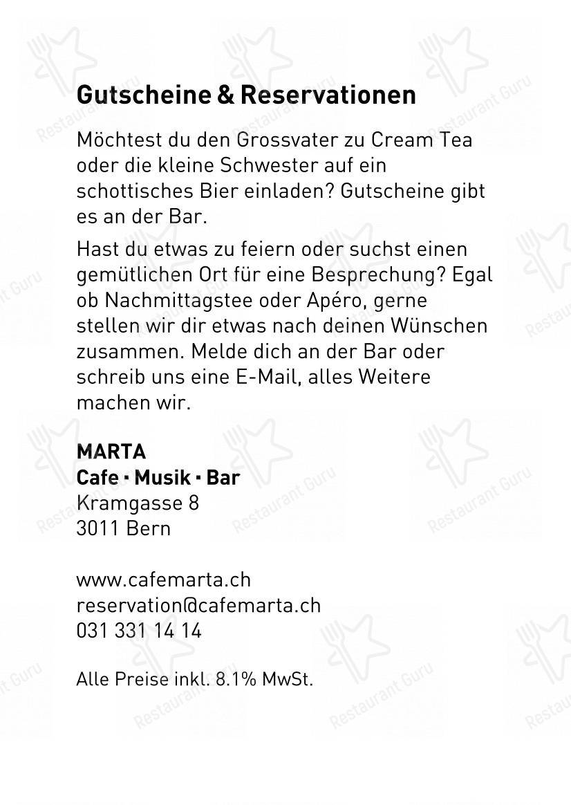 Menu per MARTA Cafe - Music - Bar pub & bar