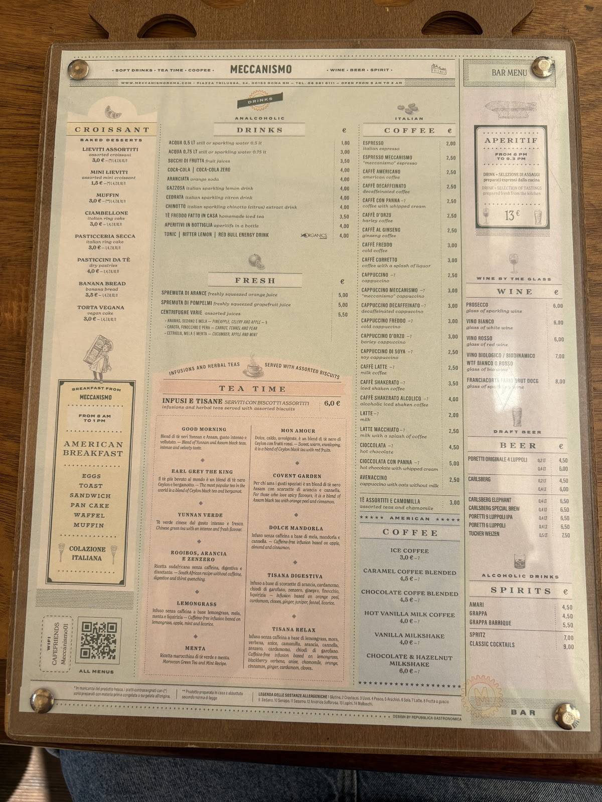 Menu di MECCANISMO Bar 
