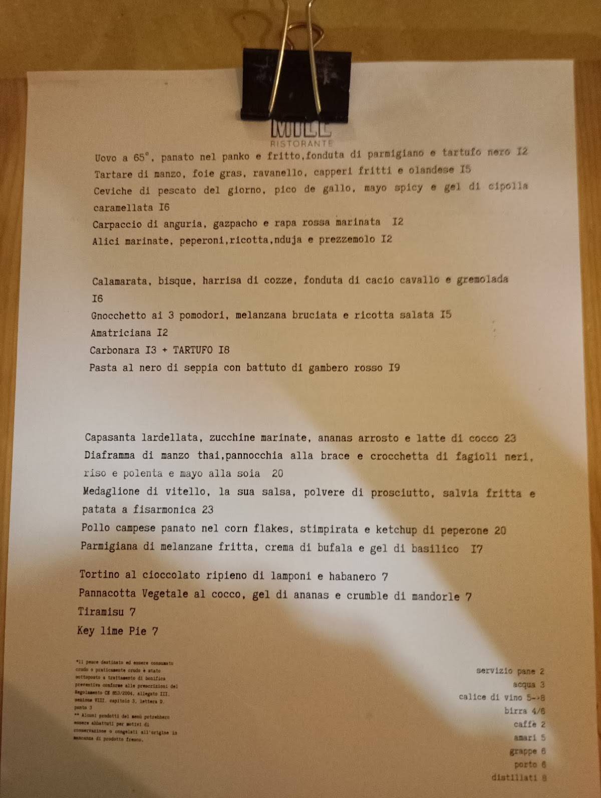 Menu di MILE Ristorante 