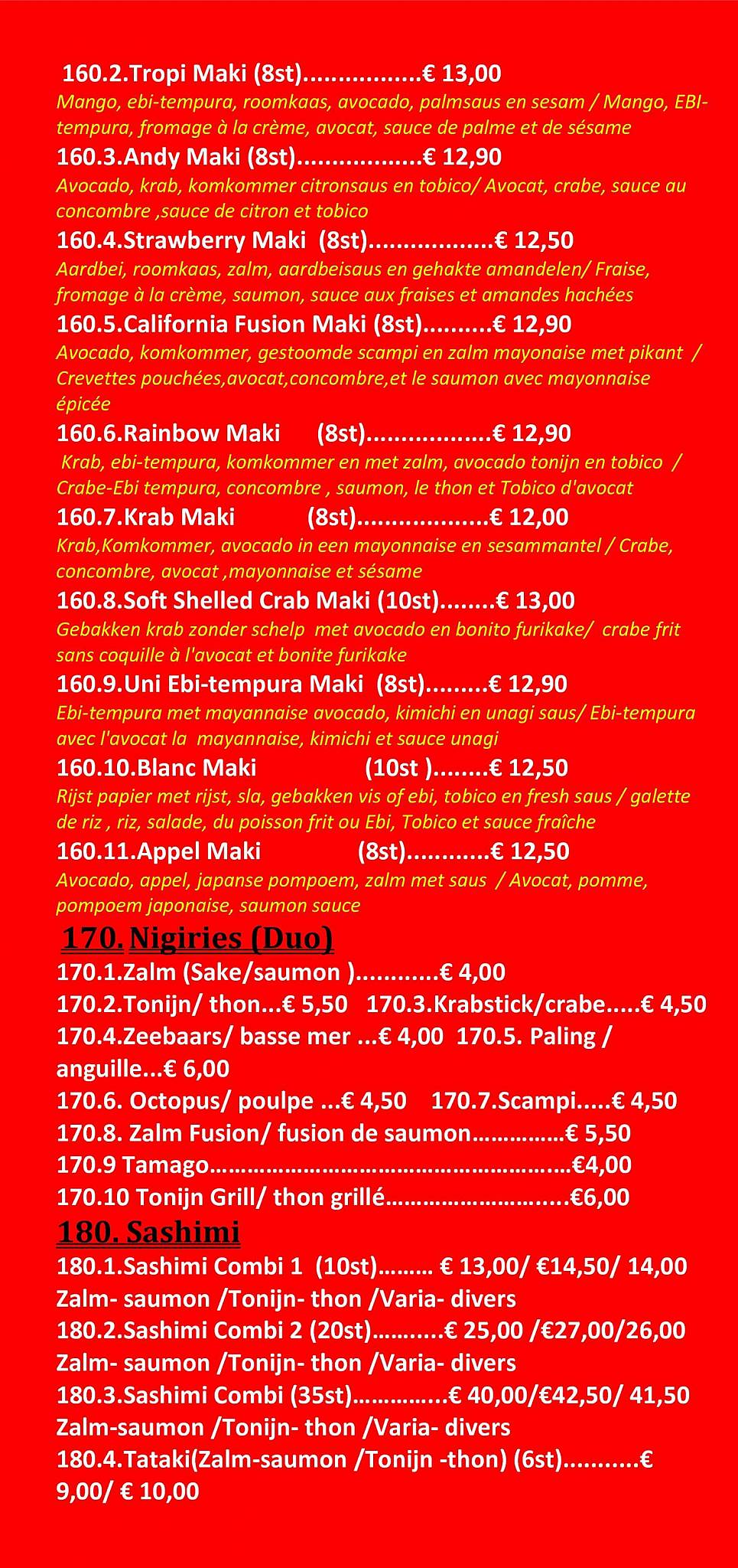 Menu de MISO SUSHI