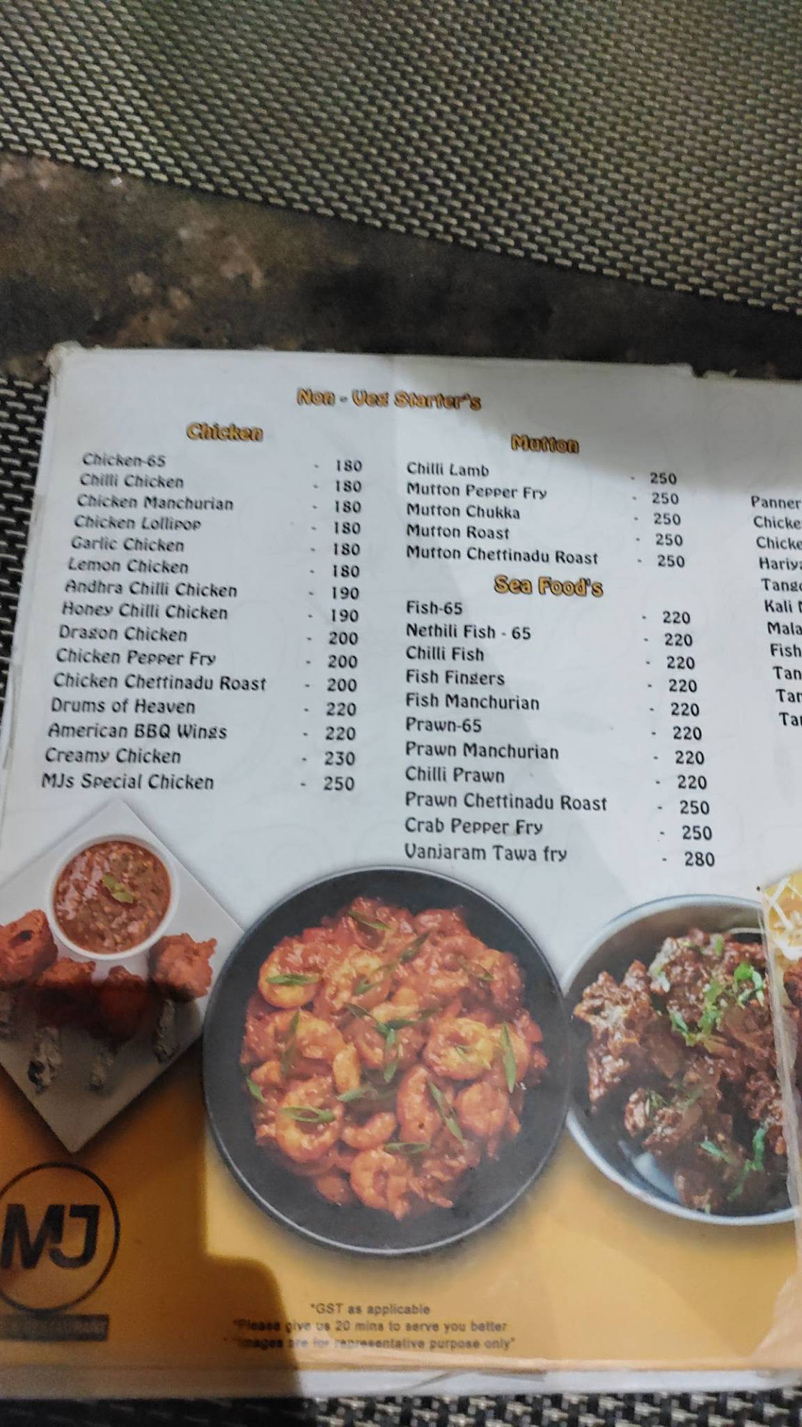 MJs Cafe & Restaurant menu