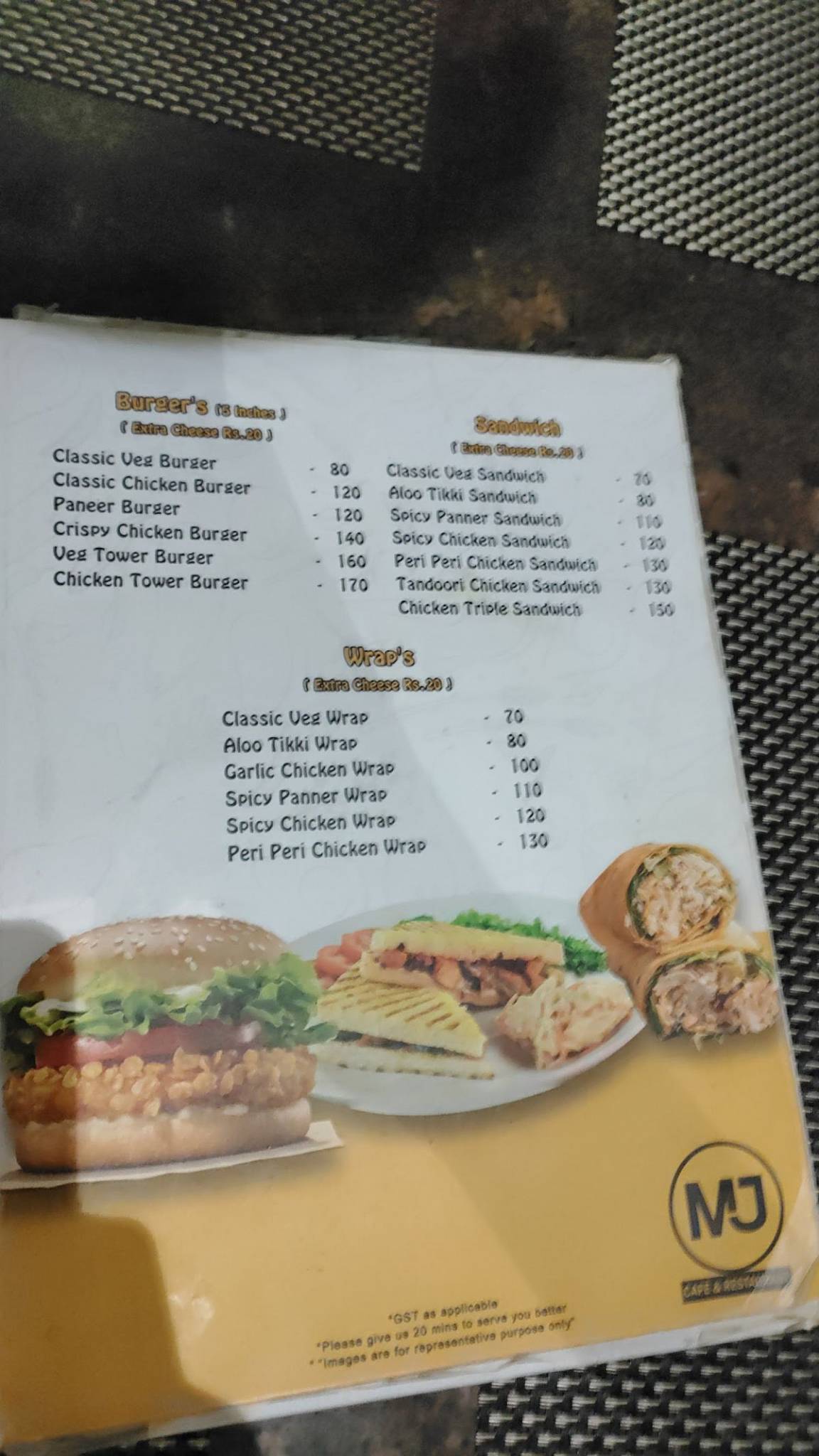 MJs Cafe & Restaurant menu