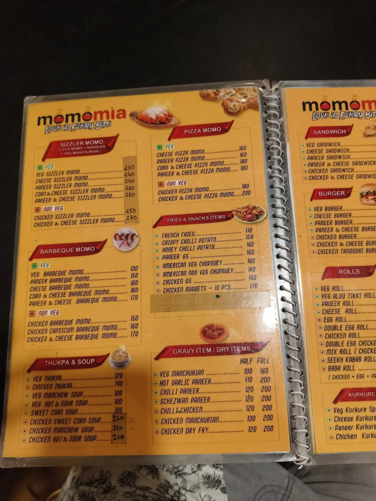 MOMOMIA LOVE IN EVERY BITE menu