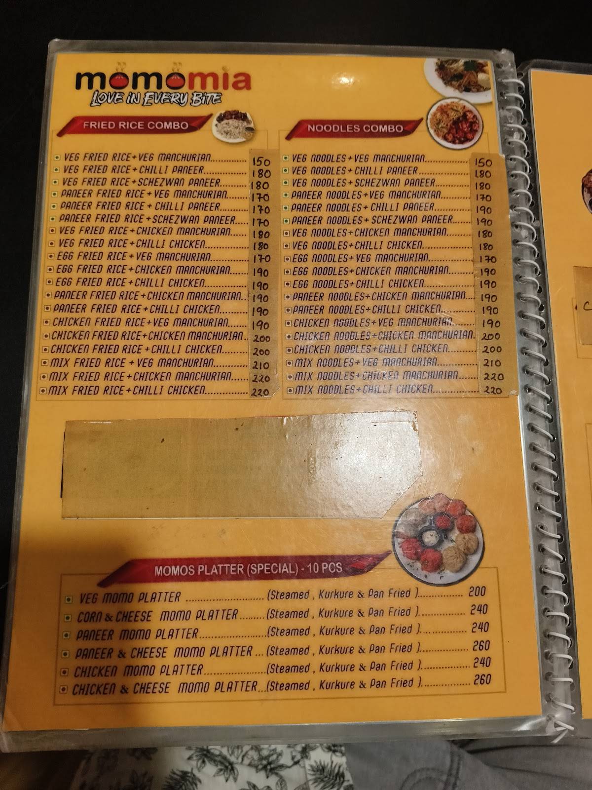 MOMOMIA LOVE IN EVERY BITE menu