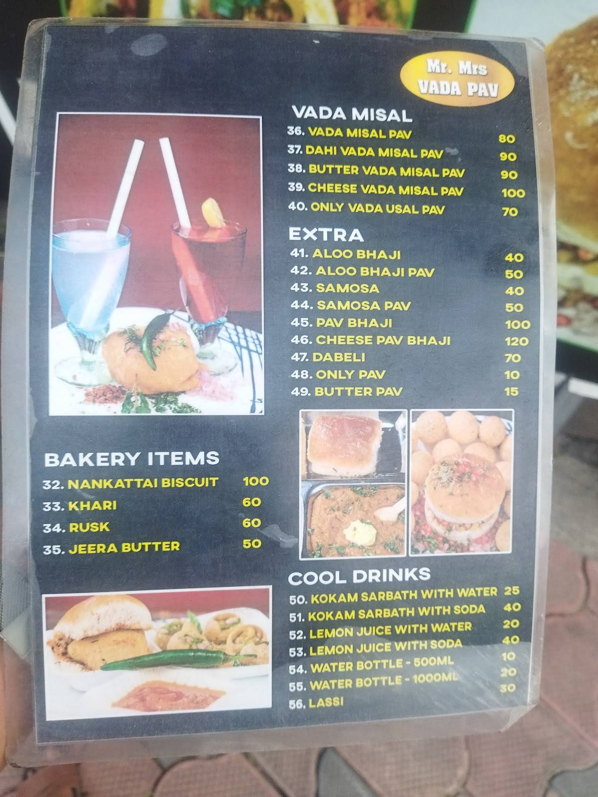 MR & MRS VADA PAV menu