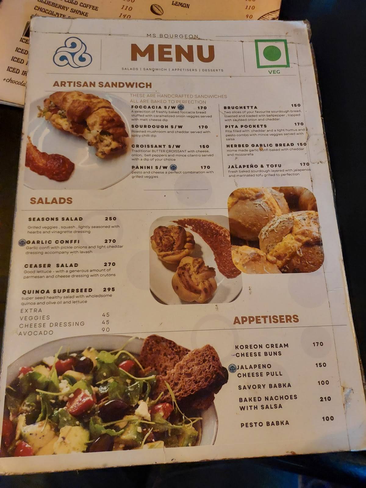 MS BOURGEON CAKE SHOP IN KOLHAPUR BEST CAFE IN KOLHAPUR menu