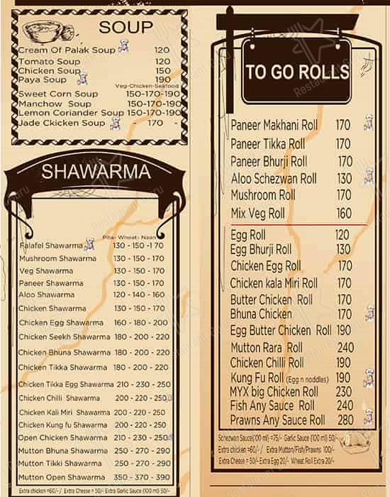 @ MYX ,Indian /Asian Wraps n Rolls Resturant menu