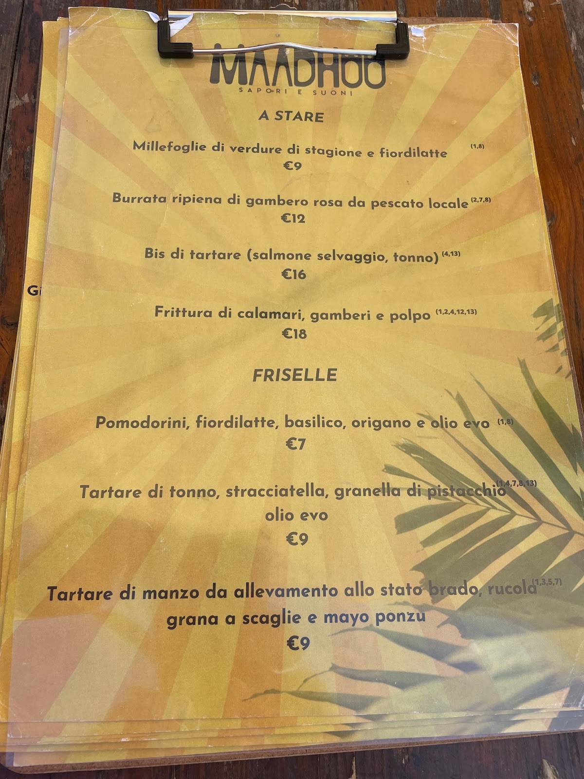 Menu di Maadhoo-sapori e suoni 