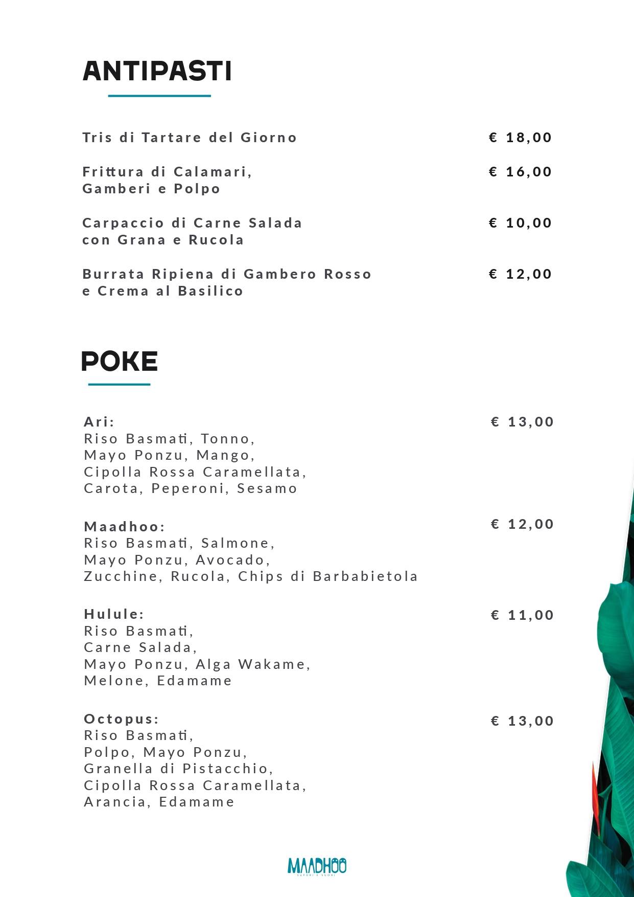 Menu di Maadhoo-sapori e suoni 