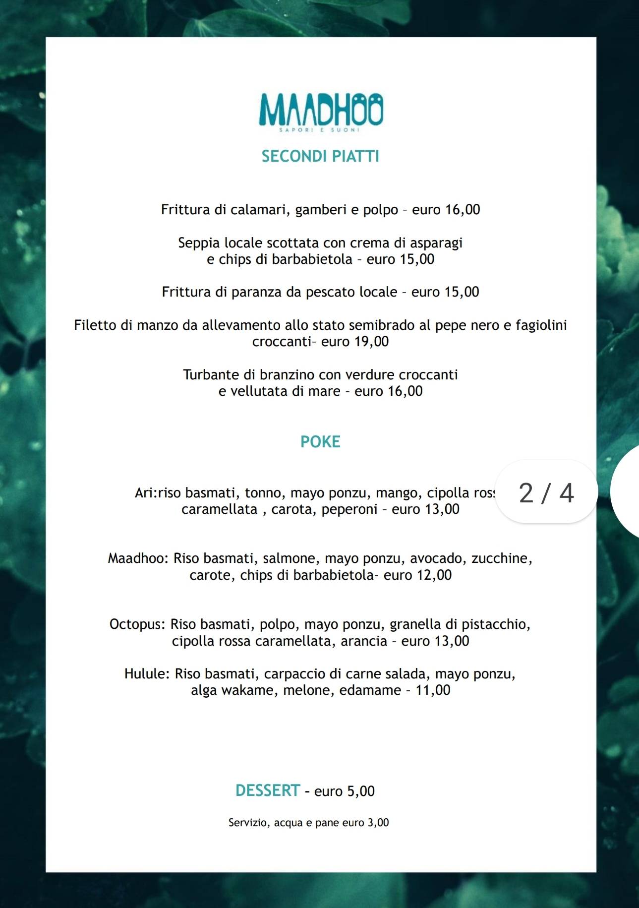 Menu di Maadhoo-sapori e suoni 