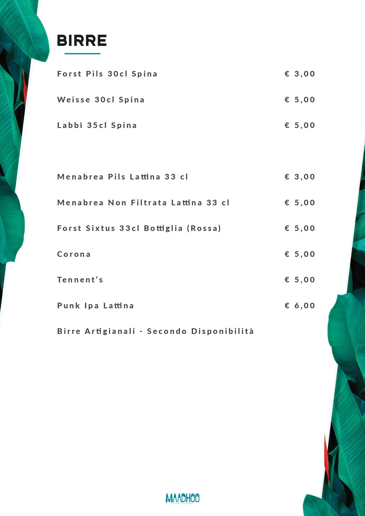 Menu di Maadhoo-sapori e suoni 