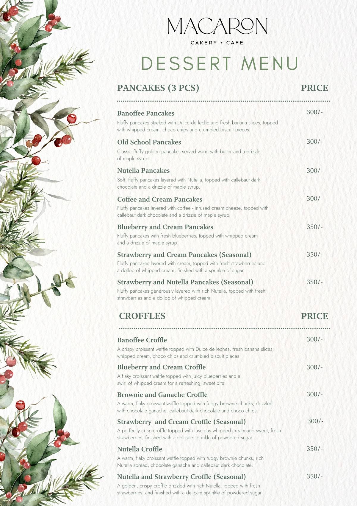 Macaron Patisserie menu