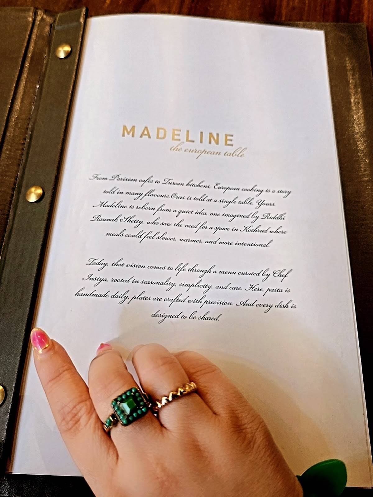 Madéline India menu