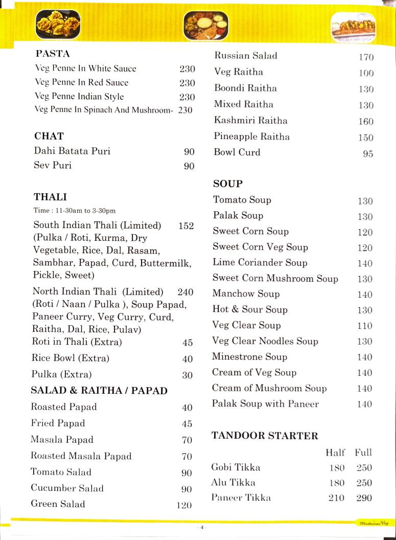 Madhuvan Veg Restaurant menu