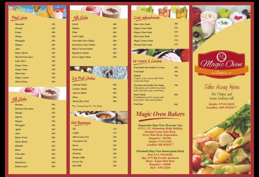 Magic Oven menu