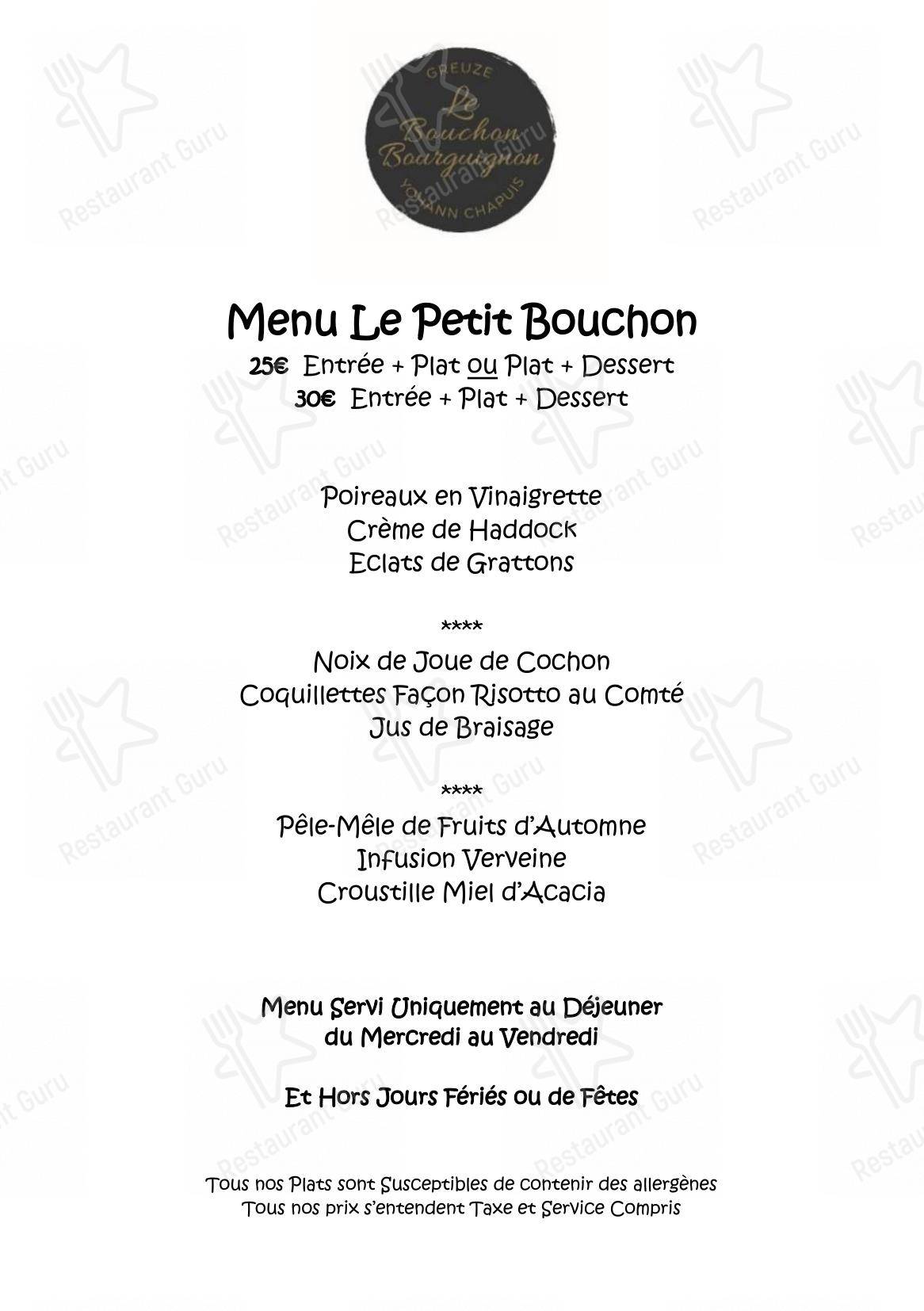 At Home Catering Menu pour Maison Greuze Le Bouchon Bourguignon dans Tournus