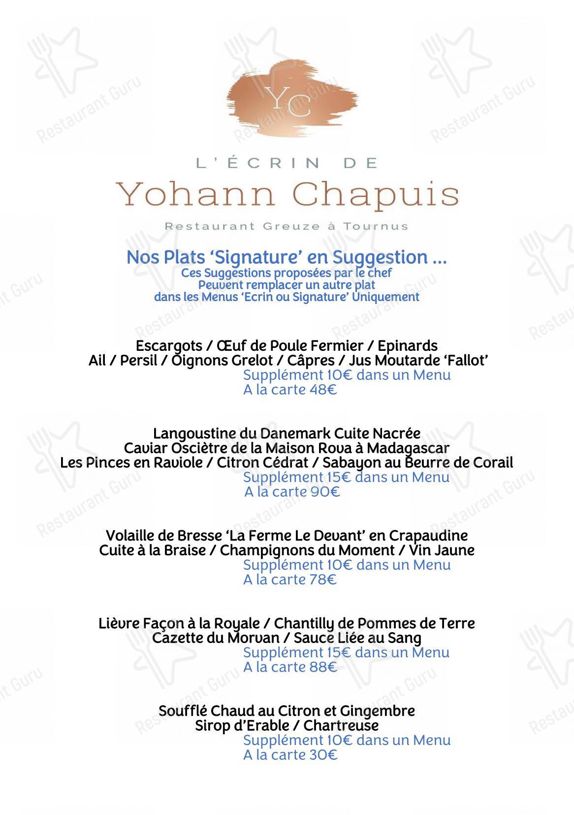 Dinner Menu pour Maison Greuze Le Bouchon Bourguignon dans Tournus