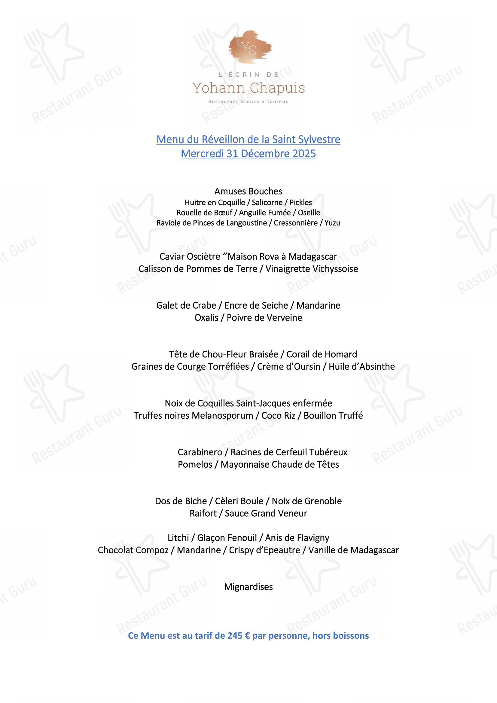 Menu pour Maison Greuze Le Bouchon Bourguignon dans Tournus