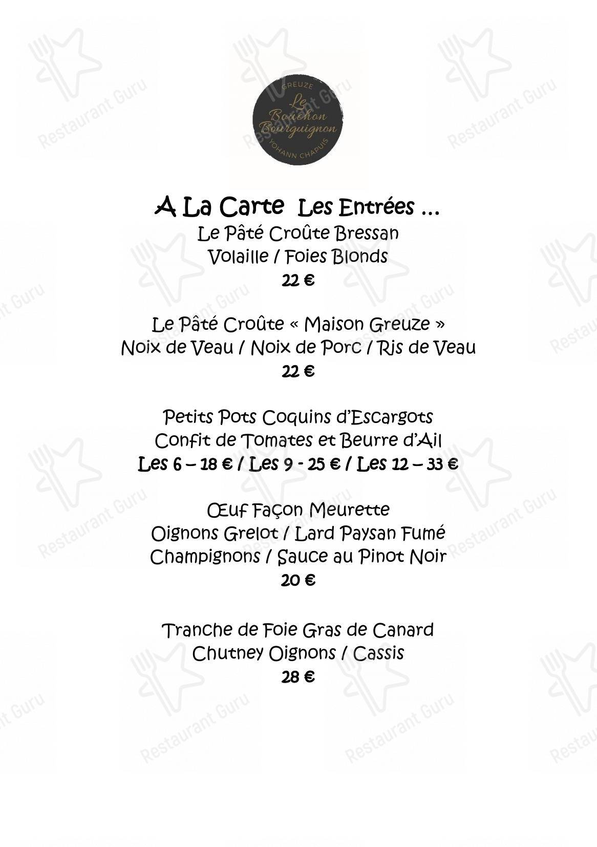 Breakfast Menu pour Maison Greuze Le Bouchon Bourguignon restaurant