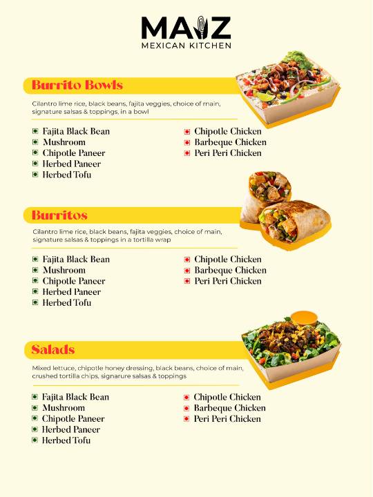 Maiz Mexican Kitchen Thane West menu