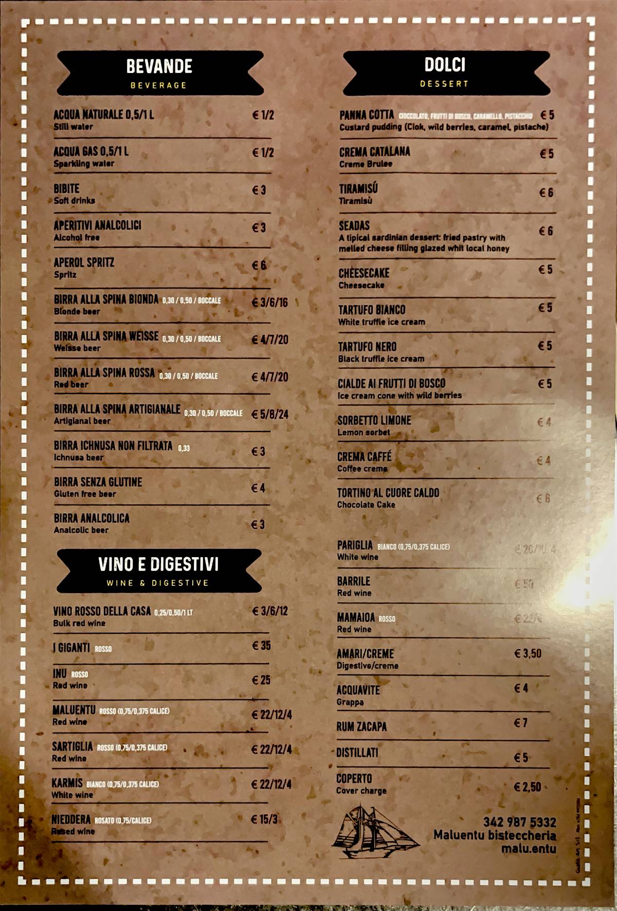 Menu di Maluentu Bisteccheria 