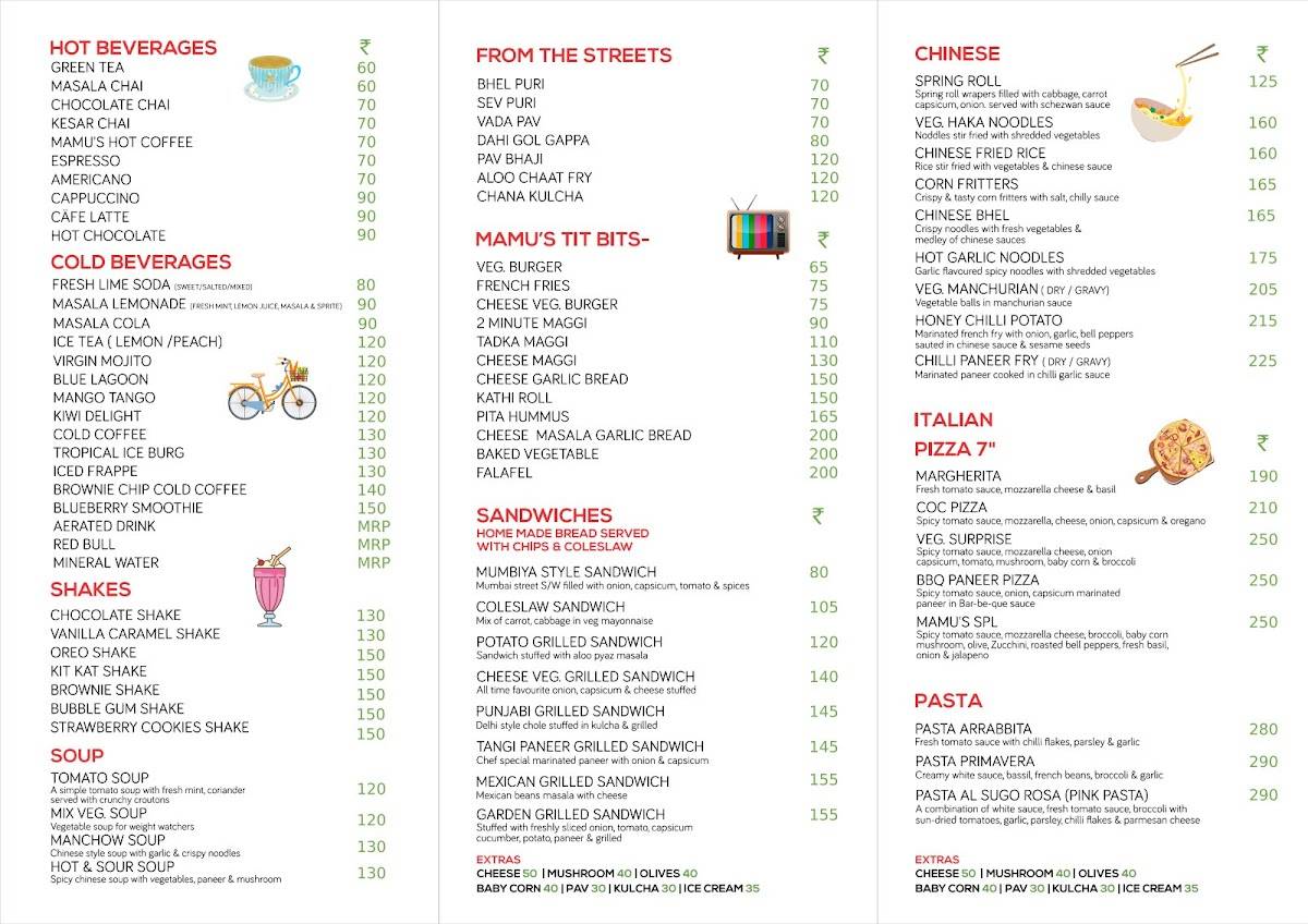 Mamu's Infusion Cafe, Malviya Nagar menu