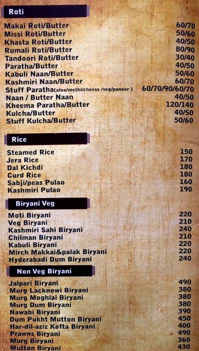 Manali Resto Bar menu