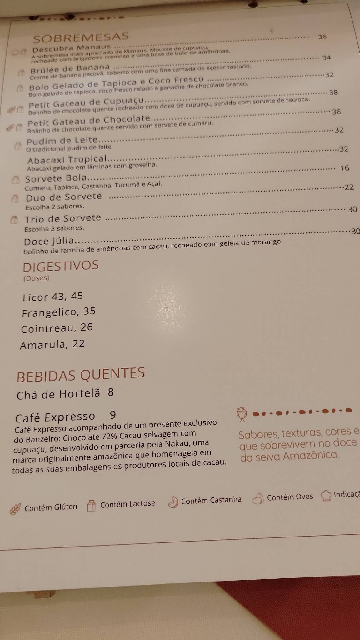 Restaurante Banzeiro Manaus cardápio