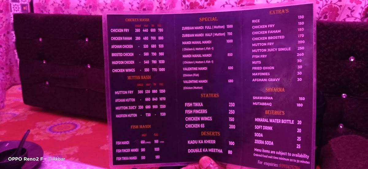 Mandi mahal menu