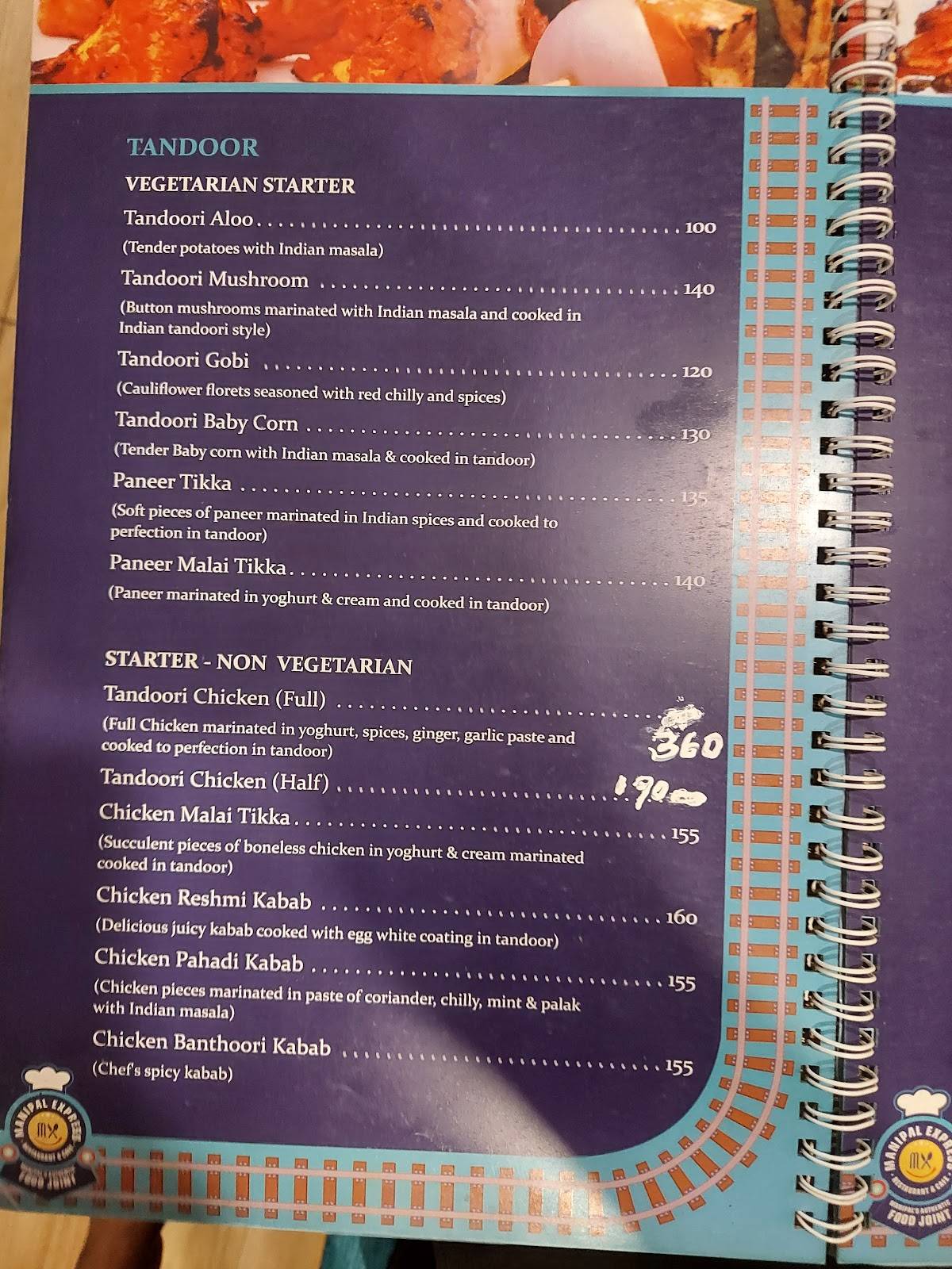 Manipal Express menu