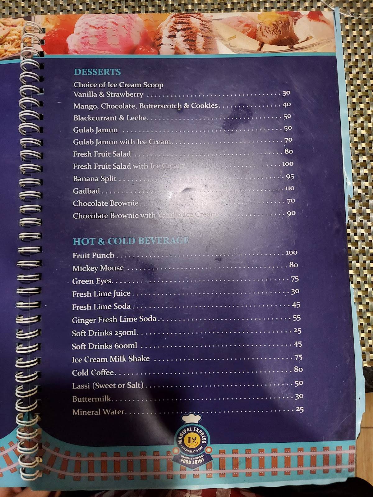 Manipal Express menu