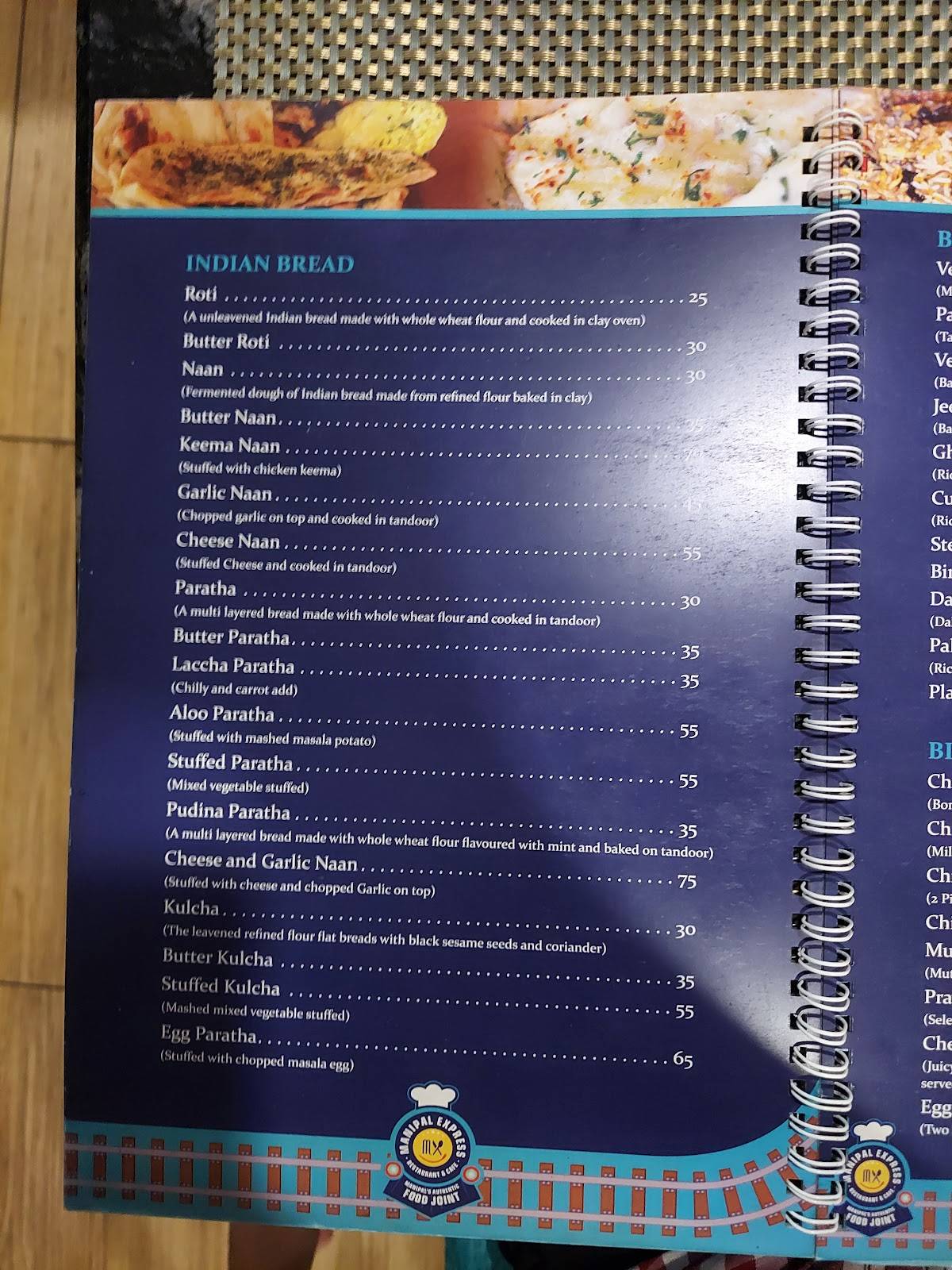 Manipal Express menu