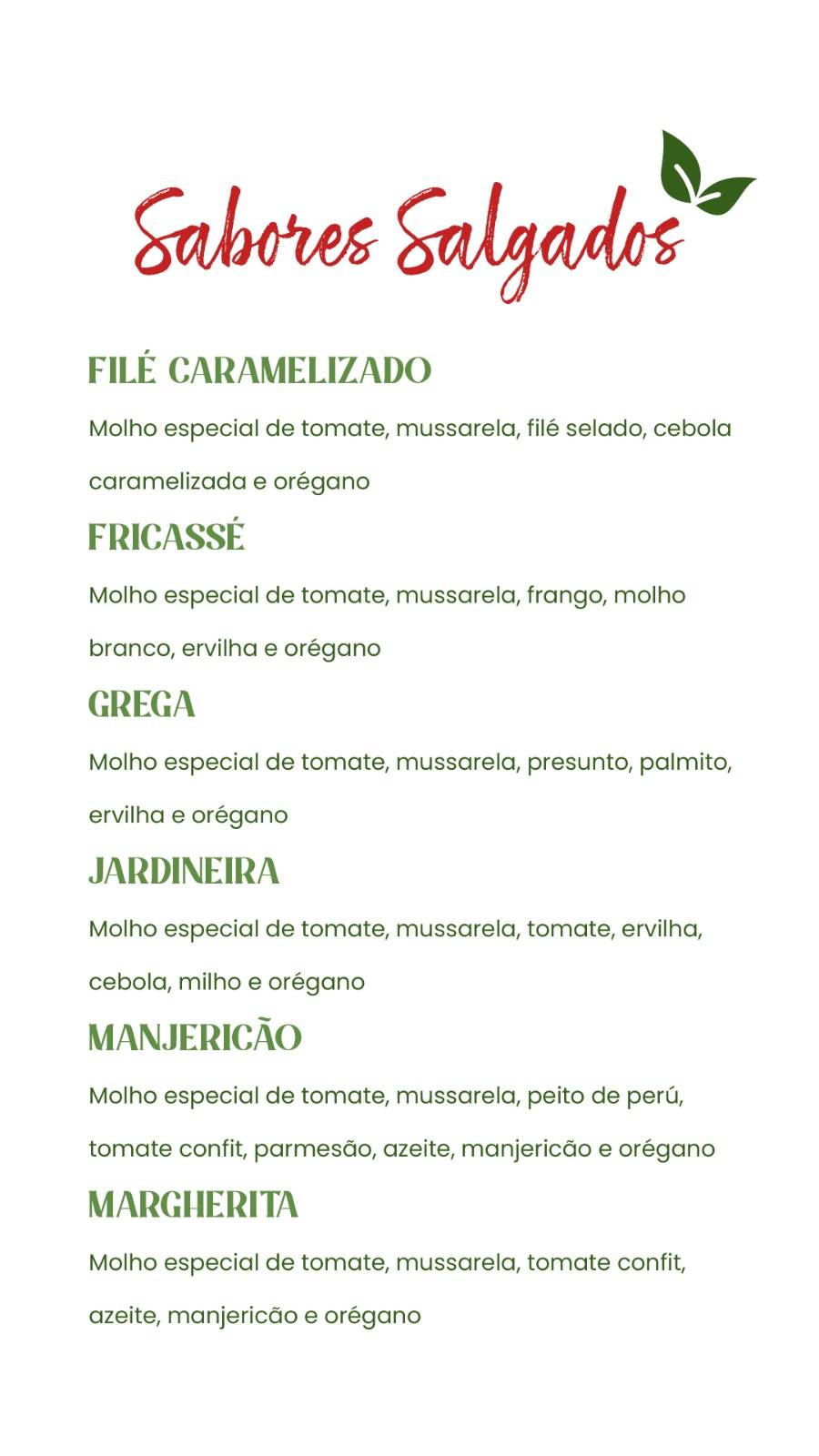 Manjericão Pizzas Delivery cardápio