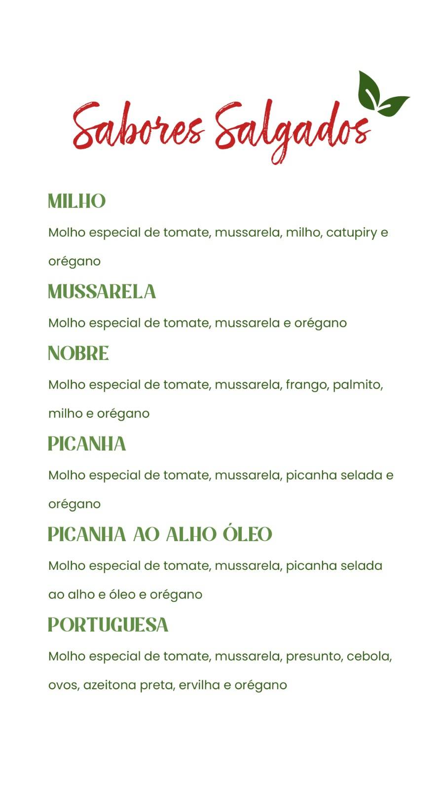 Manjericão Pizzas Delivery cardápio