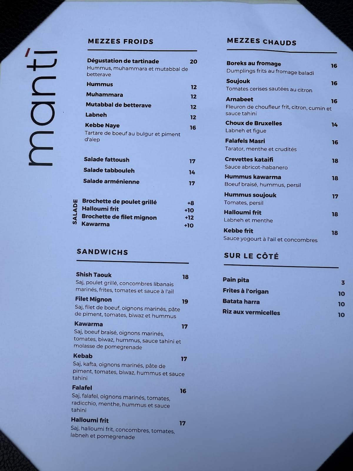 Menu de Manti