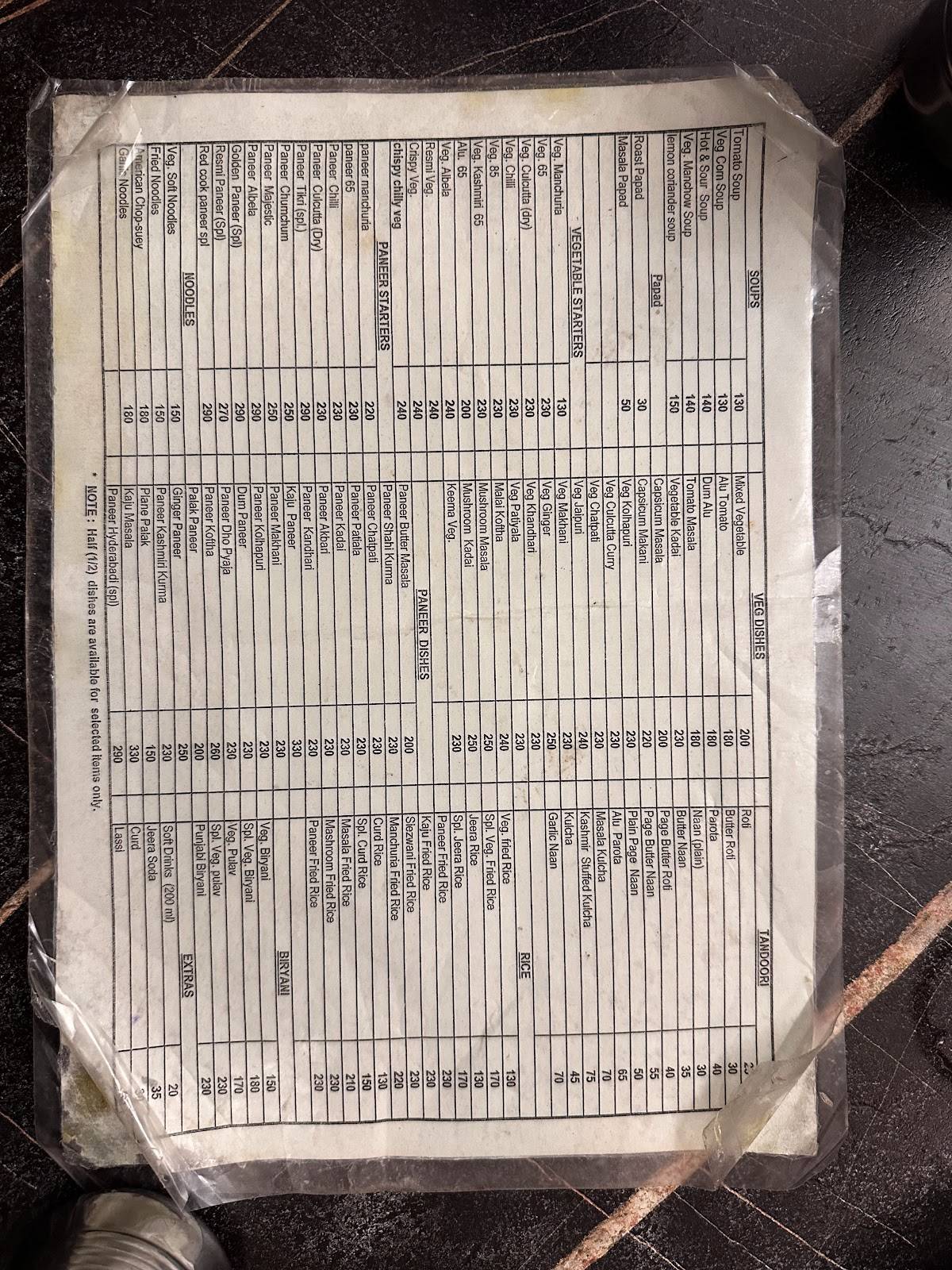 Manu family Resturant menu