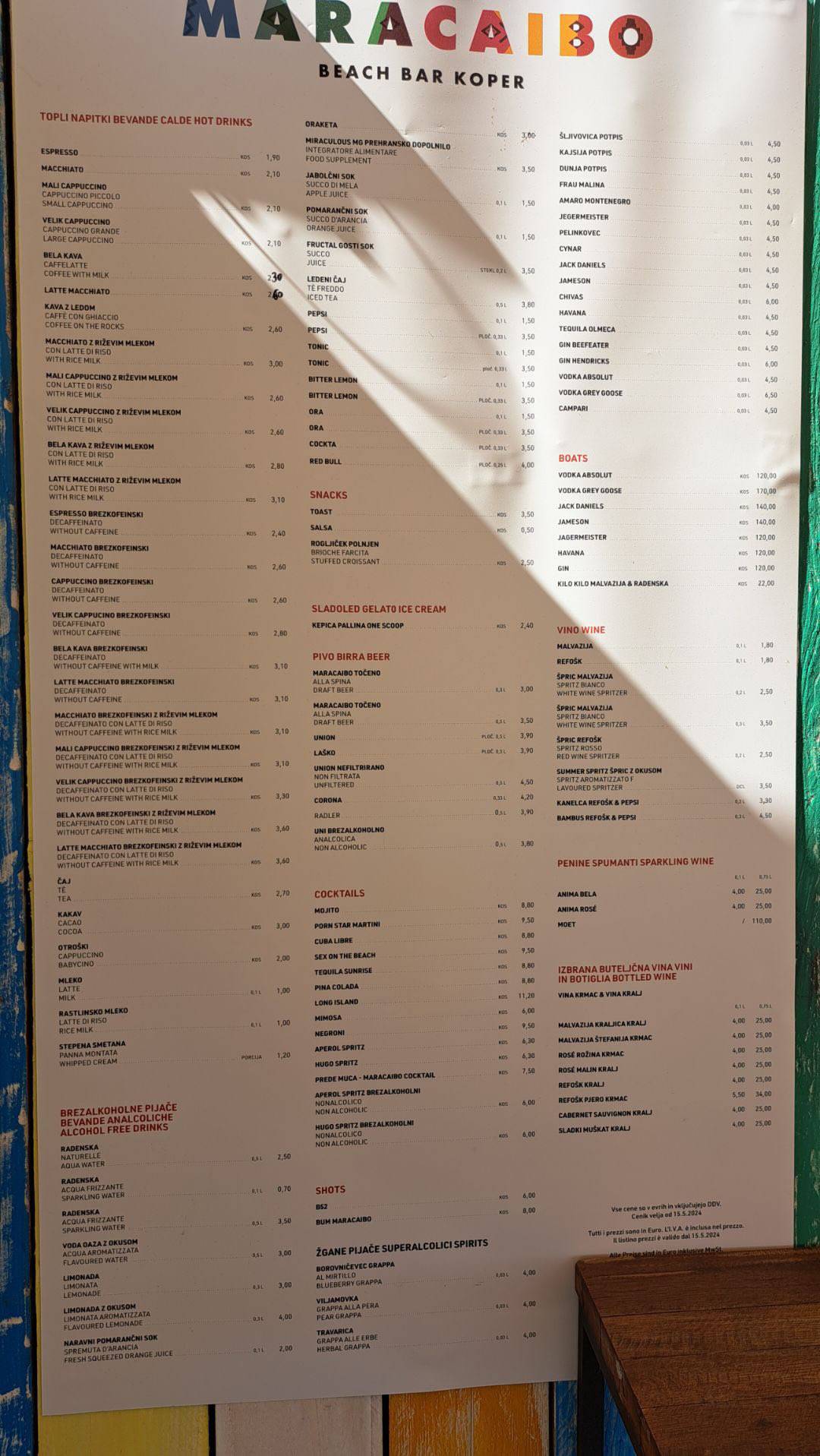 Menu di Beach Point Koper 